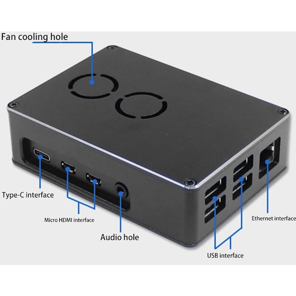 Raspberry Pi 4 Model B:n alumiinikotelo, metallirunko, lämmönpoisto ilman jäähdytystuuletinta