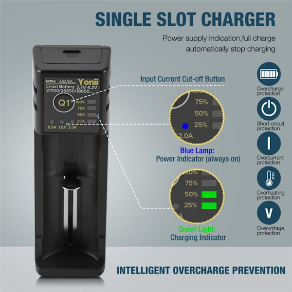 18650 Lithium Batterilader med enkelt slot til USB