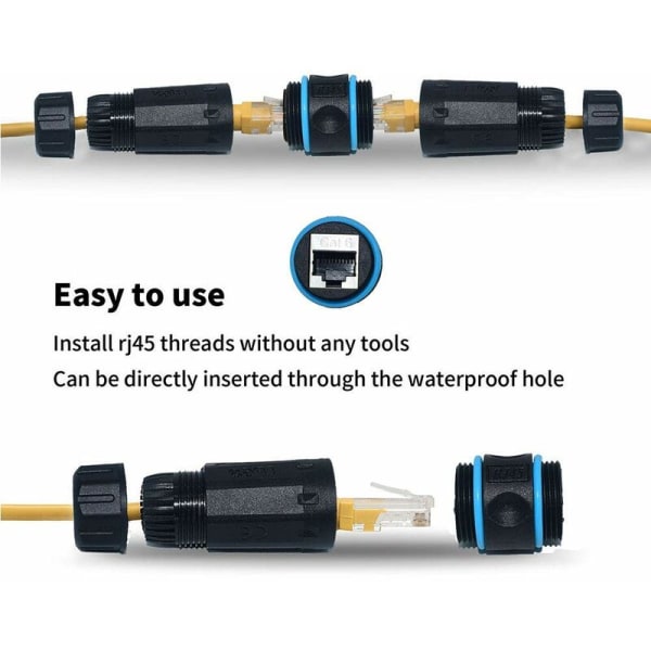 2 kappaletta suojattu RJ45-liitin vedenpitävä IP68 Cat5/5e/6 8P8C Ethernet LAN naaras-naaras kytkentäverkkoadapteri ulkokäyttöön