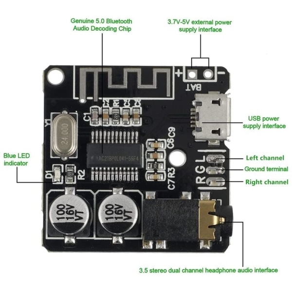 2 stk Bluetooth Audio Receiver Board Bluetooth 4.1 MP3 Decoder Board Loss Stereo Music Module