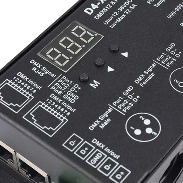 4CH D4-XE DMX Dekoder PWM Controller Flimmerfri Dimming 12V-36V Digitalt Display 2000Hz 500HZ til RGB LED Lys