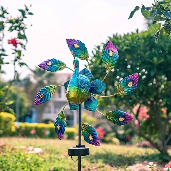 Påfugl Lys Sol Vind Spinner, Farverig LED Energi Vind Spinner, Udendørs Terrasse Plæne Sti Ornament