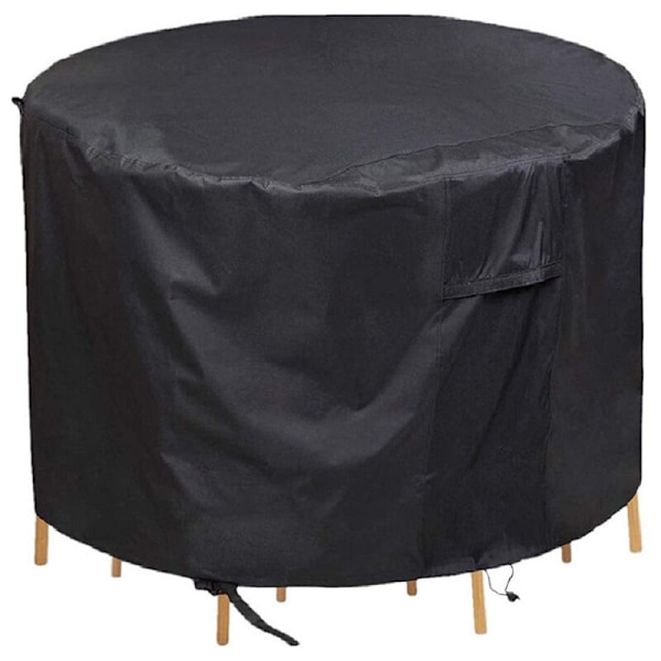 Rund Havemøbelovertræk - Robust Oxfordstof, Vandafvisende, UV- og Rivfast, Velegnet til Havemøbelsæt, Sort Farve - 38X40CM