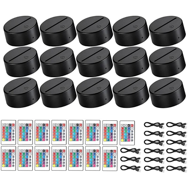 15 Set 3D LED Nattlampa Bas 16 Färger LED Display Bas med USB Fjärrkontroll Ljusbas för Akryl
