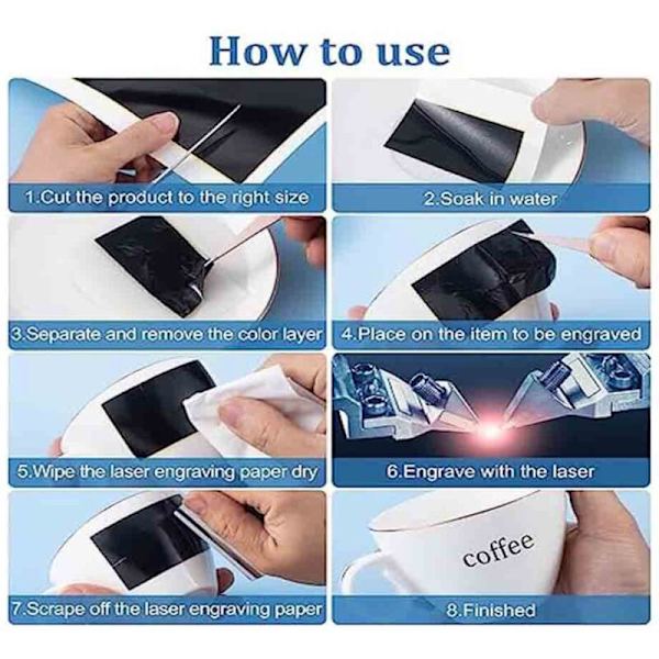 4 stk. Svart Lasergravering Markering Papir, Farge Lasergravering Papir 39X27 Cm for Metall, Glass, Keramikk