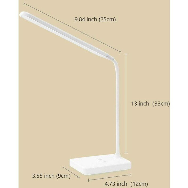 USB-laddningsbar trådlös LED-skrivbordslampa 1200 mAh batteridriven, touchkontroll 3 färger 6 justerbar ljusstyrka, bärbar bordslampa för barnläsning