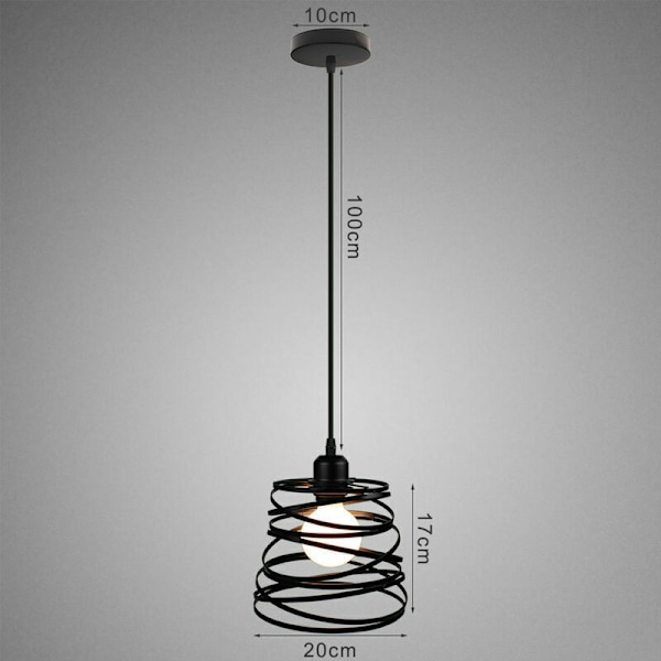 Industriell Hengelampe E27 20cm Svart Taklampe Metall Jern Lysarmatur Gang Trappe Soverom