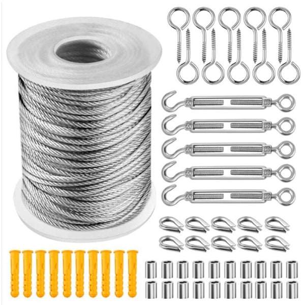 Rostfritt Stål Rep för Hängande Kit, 20M Tråd Kabel, Klätterväxt Spaljé Kit, Metall Kabel för Trappräcke - 3
