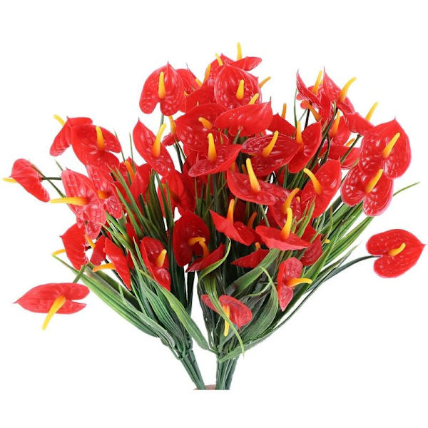 4 Buketter Konstgjorda Blommor Falska Anthurium Växter Plast Buskar Grönska Inomhus Utomhus Hängande Planter Dekorationer För