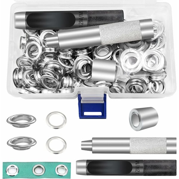 Pressinapit Pressuhuoneille 12mm, Grommet-työkalusarja, Metalliset Pressinapit 100 Sarjaa Grommet-sarja Pressinapit-sarja Pressuhuoneille Telttan Korjaus Hopea (1/2 Tuumaa)