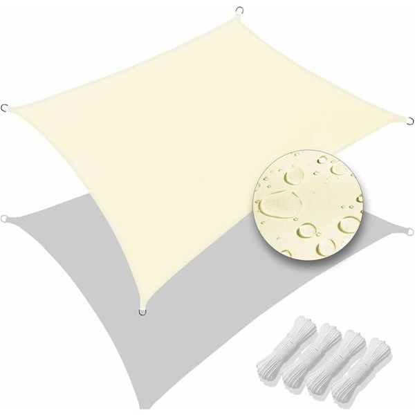 Rektangulär Solsegel Vattentätt UV-skydd 95% Polyester Resistent och Andningsbart för Trädgård Terrass med Rep 3x2m Beige