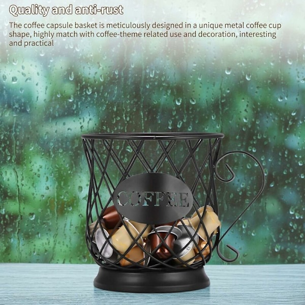 Kaffe Kapselkurv, Kaffe Pod Organizer, Kaffe Kapsel Oppbevaringskurv, Svart Original Design Kaffe Kapsel Holder, Perfekt Kaffe Tilbehør Stor