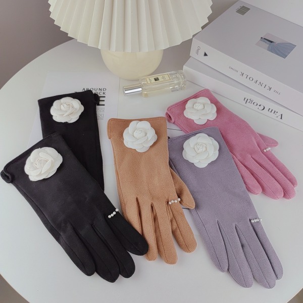 Handskar Camellia pekskärmshandskar Vinterförtjockade varma handskar för kvinnor