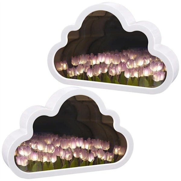 2 sett med håndlagde sky speil tulipan lampe DIY tulipan nattlys simulering blomst lys romdekorasjoner lilla