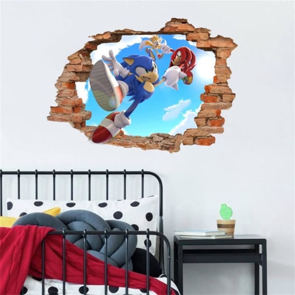 Sonic väggdekal, barn tecknad sovrum bakgrund väggdekoration självhäftande väggdekor, speldekal födelsedagsfest tillbehör