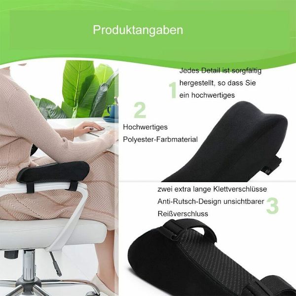 2 stk Stolbeskytter, Trykkavlastende Kontorstol Armlen, Minnefoam Arm Pute