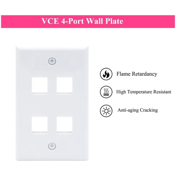 4-port Keystone vægplade (10 stk.), enkelt vægplader til Keystone RJ45-stik og modulære indsatser, hvid