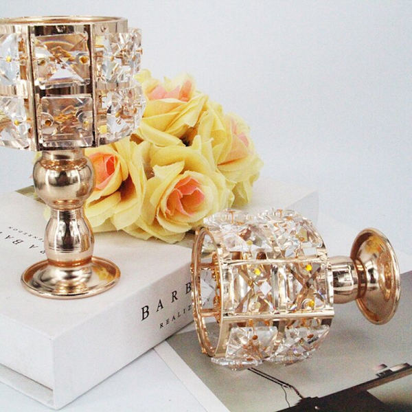 Krystall Dedikert Tealight Stearinlys Holder Bryllup Lysestake Borddekorasjon, L