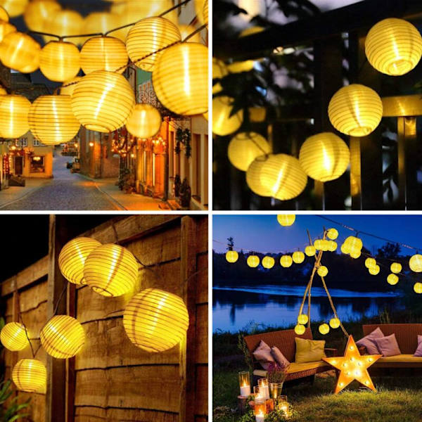 Solcelle-lysstreng til udendørs, 6M 30 LED Lanterne-lysstreng, 8 Tilstande, Vandafvisende Dekorative Lys til Have, Terrasse, Have, Balkon, Dæk, Bryllup