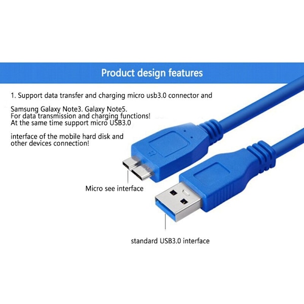 -B Datakabel, USB 3.0 Type A Han til -B Kabel Velegnet til Telefoner, Kameraer og Harddiske (0,3 Meter, Blå)