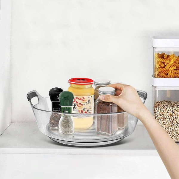 Lazy Susan kjøkkenarrangør med håndtak, 2-pakning Anti-Skip roterende organisasjoner for S og L krydderhyller