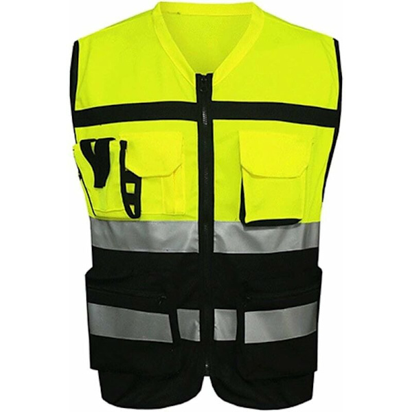 Hög synlighet säkerhetsväst reflekterande väst motorcykel cykelkläder - Svart och gul-- L-