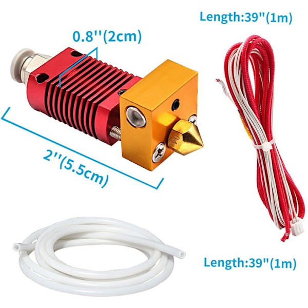 Montert Hotend-sett for 3, MK8 Aluminium Ekstruder Hot End, 1,75 mm Filament, 0,4 Dys 24V 40W