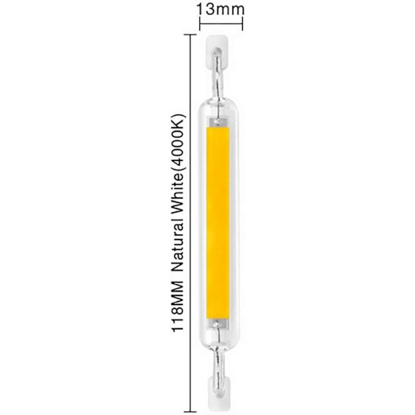 118mm R7S LED-pære, 10W AC220V/230V, ikke-dimbar lineær pære, dobbelendet reflektor, energisparende COB R7S-pærer, erstatnings halogenpære, varm L