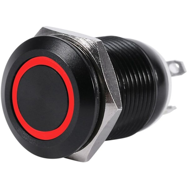 Bil 12mm LED Lys Momentan Trykknapp Vippebryter Svart Hus 2A