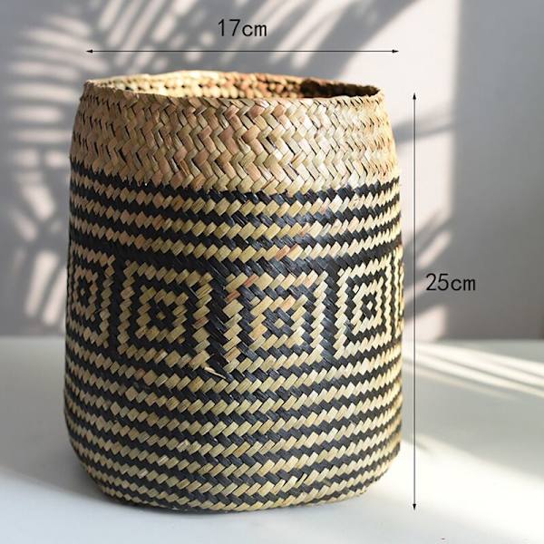 Luonnollinen punottu yrttikasvikor, luova boho-maljakko kuivattu ohramaljakko kukka-astia kodinsisustukseen, yksi (L)