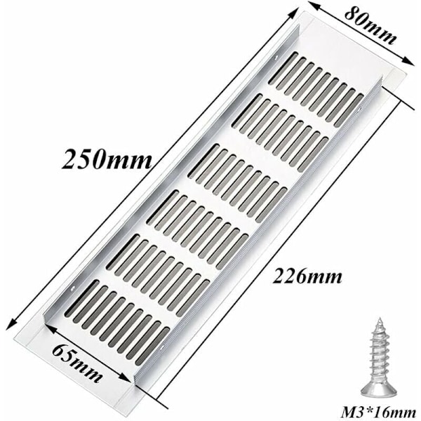 2 stk Rektangulære Ventilasjonsgitter, Aluminium Ventilasjonsgitter, Utendørs Ventilasjon 80x250mm