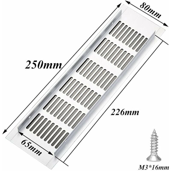 2 stk. Rektangulære Ventilationsgitter, Aluminium Ventilationsgitter, Udendørs Ventilation 80x250mm