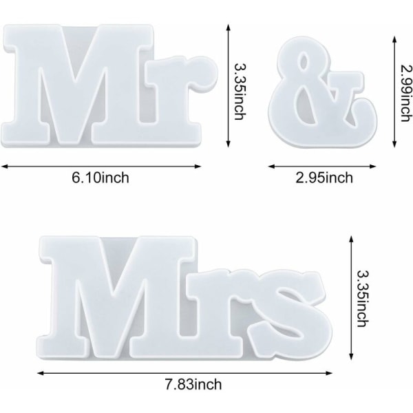 Mr & Mrs -silikonimuotti, 3 kappaleen setti Mr & Mrs -sanamuotit epoksihartsimuoteille pöytäkoristeluun