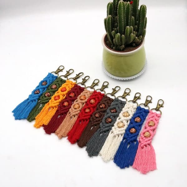 11 stk. Mini Macrame Nøglering Boho Taske Charms til Bilnøgle Hånd Telefon Tilbehør