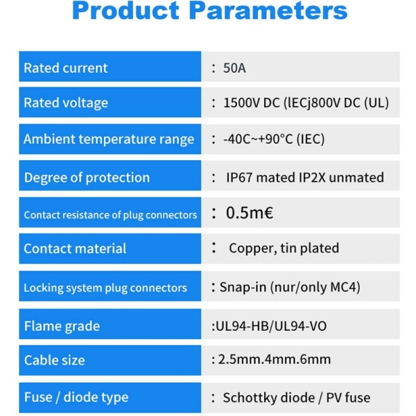 Solcell PV-kontakt 3 till 1 1500V 50A 2T 3T 4T 5T 6T Grenparallellanslutning IP67 Elektrisk PV-panelkabelkontakt