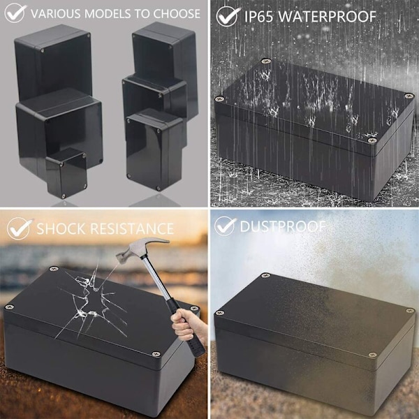 Sort DIY Meter Box Vandtæt ABS Opbevaringsboks Projektboks Opbevaringsboks, 100X100X75Mm