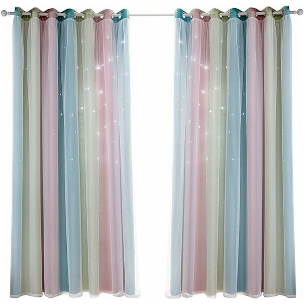 1 Panel Stjernegardiner Stjerner Lystette Gardiner for Barn Jenter Soverom Spisestue, Regnbue Fullfarger Dobbeltlags Stjerne Gradient Øyeblikk Vindu Gardin