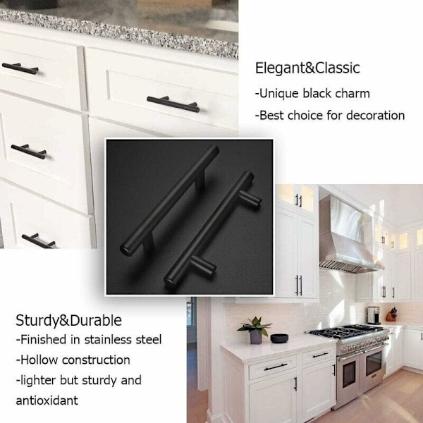 Sæt med 15 køkkenmøbelgreb 160mm Sort køkkendørsgreb Sort møbelgreb Køkkengreb Centerafstand 160mm med mat finish i S