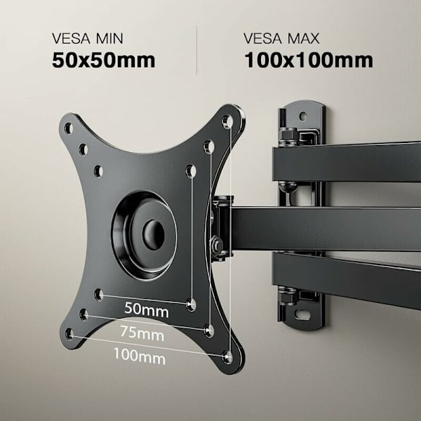 Universal TV-fäste för TV-apparater mellan 10 och 32 tum, svängbar, lutbar, roterbar - Passar för LCD/LED-platt-TV - Utökningsbar från 44 cm
