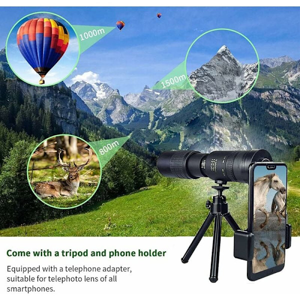 Monokulaarinen kaukoputki, tehokas monokulaarinen tähtikaukoputki, ammattimainen 4K 10-300X 40mm superteleobjektiivinen zoom-monokulaarinen kannettava kaukoputki, älypuhelimen H:lla