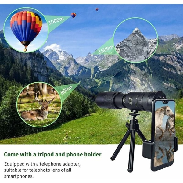 Monokulært Teleskop, Kraftig Monokulært Stjerneskop, Professionelt 4K 10-300X 40mm Super Telefoto Zoom Monokulært Teleskop, med Smartphone H