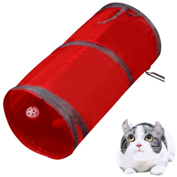 Katttunneler for innendørs katter 2-veis leketøy Tunnel Peek Hole Leke med ball for katt Tube Moro for kaniner Kattunger og hunder, rød