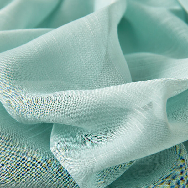 Korte, Halvgennemsigtige Voile Gardiner med Øjer i Linnedesign - Shop Gardiner og Sjal til Stue, Soveværelse, Børneværelse - Blå 160×140cm (H×B) Sæt af 2 - DENUOTO