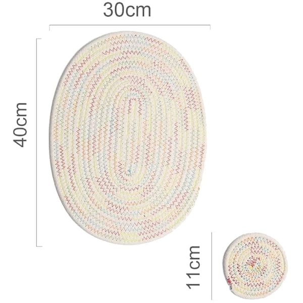 Runda ovala platsmattor med gradient, flätade platsmattor, värmebeständiga, vävda platsmattor med underlägg, 8-pack (färgglada)