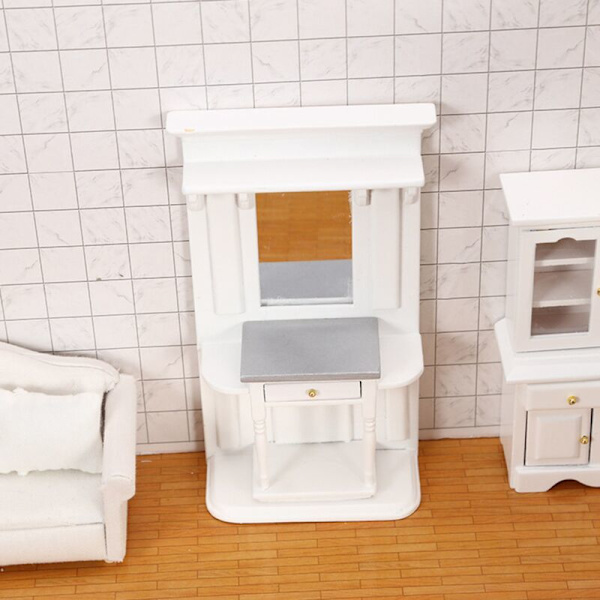 1/12 Dockhus Mini Sminkbord Möbler med Spegel Modell för Dockhus Kit Byggrum Dockor Makeup