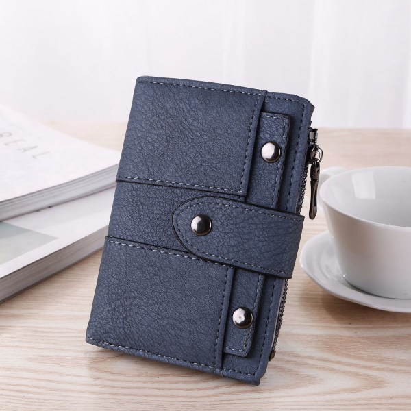 Kort plånbok med dubb i julklapp, tight säkerhetsplånbok för damer (blå)