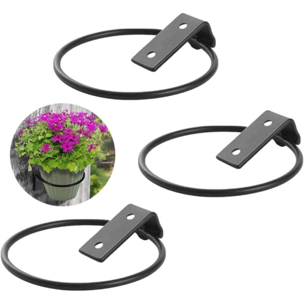 Väggmonterade blomkrukefästen, 3 st metallväggmonterade blomkrukehållare krukringhållare blomkrukebricka stativ för blomkrukor för uteplats, balkong
