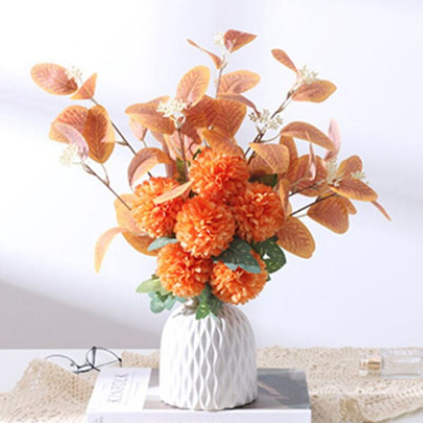 Kunstig Brudebruser Bryllupsbuket Kunstige Blomster Falsk Bold Chrysanthemum Buket DIY Falsk Blomst D