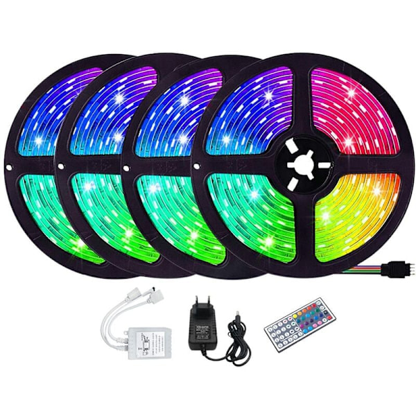 20M Lys RGB 3528 Fargeskiftende LED Fleksible Lys med 44-Tasters Fjernkontroll for Soverom TV Lyslist EU-Plugg