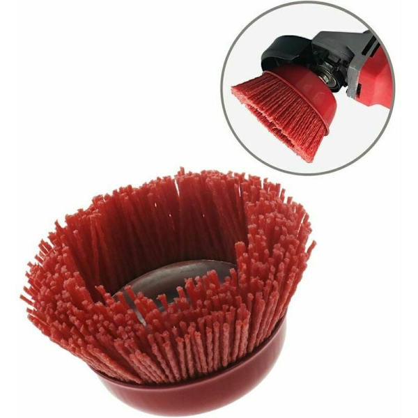 Nylon Filament Slibe Stål Børsten Kop Indvendig Gevind M14x2, 75mm Rød (2 stk)
